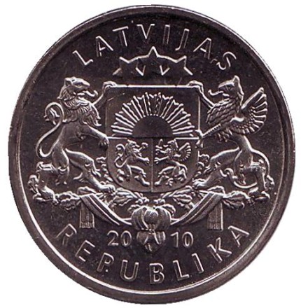 Монета 1 лат, 2010 год, Латвия. Жаба. Монета 1 лат, 2010 год, Латвия. Жаба.