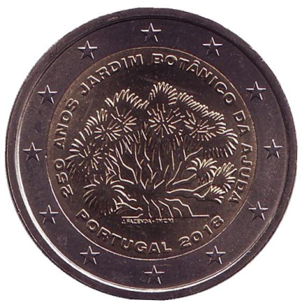 Монета 2 евро. 2018 год, Португалия. 250 лет Ботаническому саду в Ажуде.