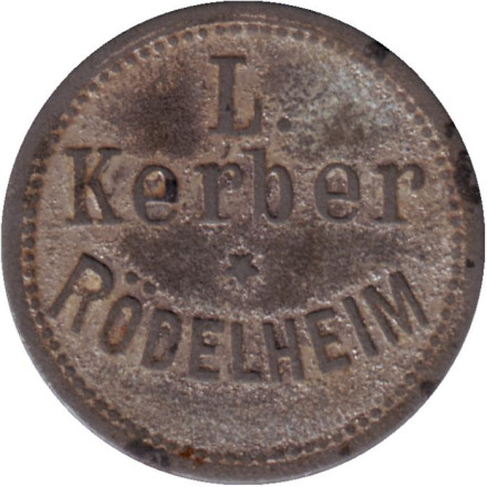 Пивной жетон (beer token) «L. Kerber Rodelheim». Германия. Конец 19-го - начало 20 века.