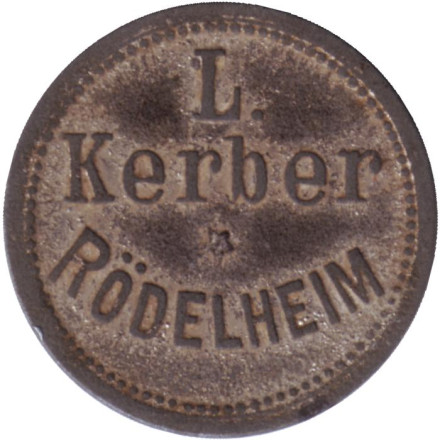 Пивной жетон (beer token) «L. Kerber Rodelheim». Германия. Конец 19-го - начало 20 века.