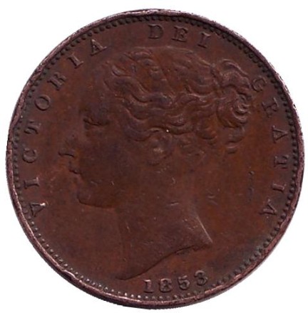 Монета 1 фартинг. 1853 год, Великобритания. Монета 1 фартинг. 1853 год, Великобритания.