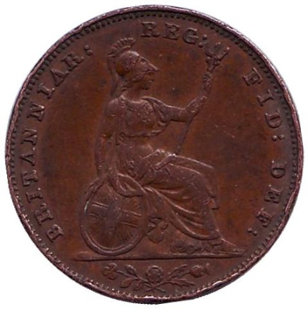 Монета 1 фартинг. 1853 год, Великобритания.