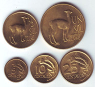 Набор монет Перу (5 шт.), 1966 - 1975 гг., Перу. Набор монет Перу (5 шт.), 1966 - 1975 гг., Перу.
