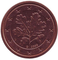 Монета 2 цента. 2003 год (G), Германия. Монета 2 цента. 2003 год (G), Германия.
