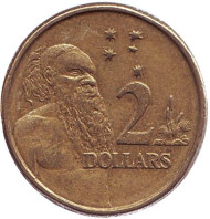 Монета 2 доллара. 1995 год, Австралия. Старейшина аборигенов. Монета 2 доллара. 1995 год, Австралия. Старейшина аборигенов.