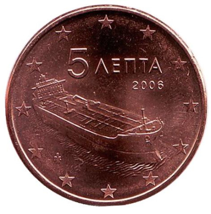 Монета 5 центов. 2006 год, Греция.