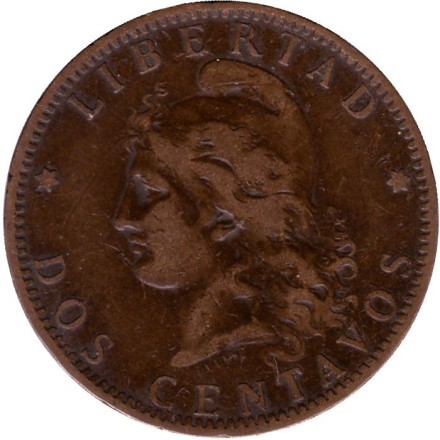 Монета 2 сентаво. 1885 год, Аргентина.