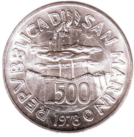 Монета 500 лир. 1978 год, Сан-Марино. Демонстрация 1 мая. Монета 500 лир. 1978 год, Сан-Марино. Демонстрация 1 мая.