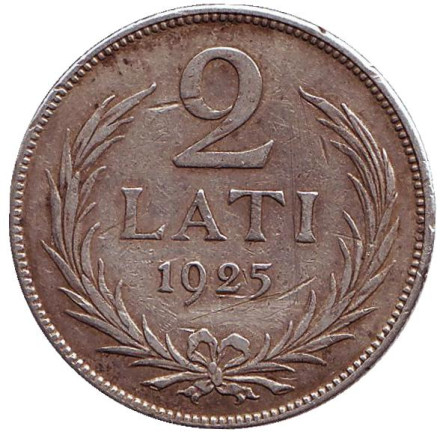 Монета 2 лата. 1925 год, Латвия.