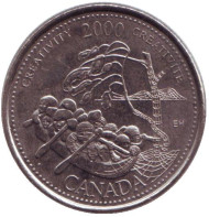 Монета 25 центов. 2000 год, Канада. Миллениум. Креативность. Монета 25 центов. 2000 год, Канада. Миллениум. Креативность.