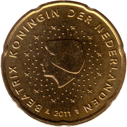 Монета 20 центов. 2011 год, Нидерланды.