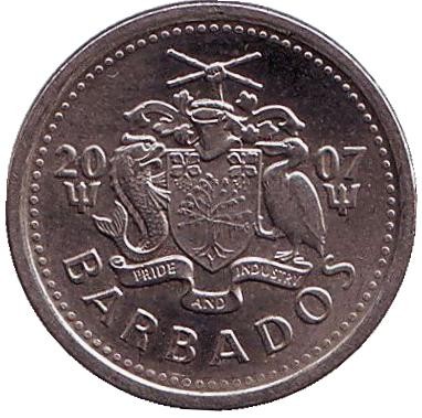 Монета 10 центов. 2007 год, Барбадос. Чайка. Монета 10 центов. 2007 год, Барбадос. Чайка.