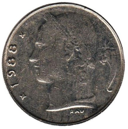 Монета 1 франк. 1988 год, Бельгия. (Belgique) Монета 1 франк. 1988 год, Бельгия. (Belgique)