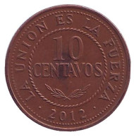 Монета 10 сентаво. 2012 год, Боливия. Монета 10 сентаво. 2012 год, Боливия.