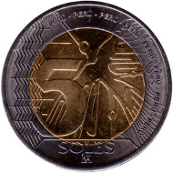 Монета 5 солей. 2018 год, Перу. Рисунки пустыни Наска. Монета 5 солей. 2018 год, Перу. Рисунки пустыни Наска.