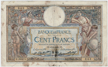 Банкнота 100 франков. 1932-1933 гг., Франция.