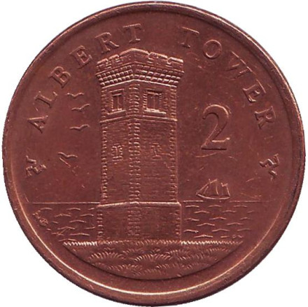 Монета 2 пенса. 2007 год (AB), Остров Мэн. Башня Альберта.