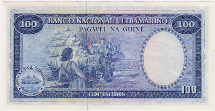 Банкнота 100 эскудо. 1971 год, Португальская Гвинея. P-45a(5).