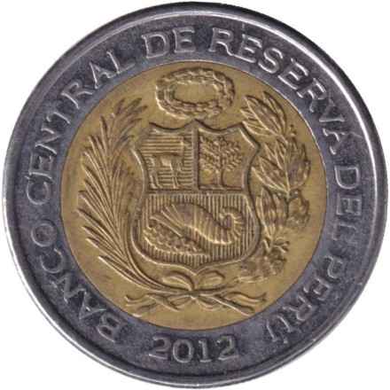 Монета 2 новых соля. 2012 год, Перу. Рисунки пустыни Наска. Колибри. Монета 2 новых соля. 2012 год, Перу. Рисунки пустыни Наска. Колибри.