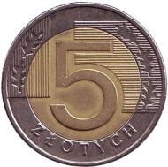 Монета 5 злотых. 2009 год, Польша. Монета 5 злотых. 2009 год, Польша.
