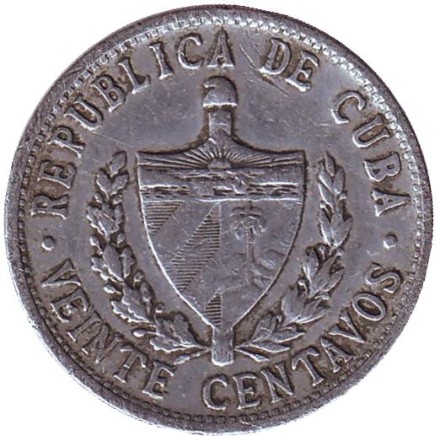 Монета 20 сентаво. 1972 год, Куба. Монета 20 сентаво. 1972 год, Куба.
