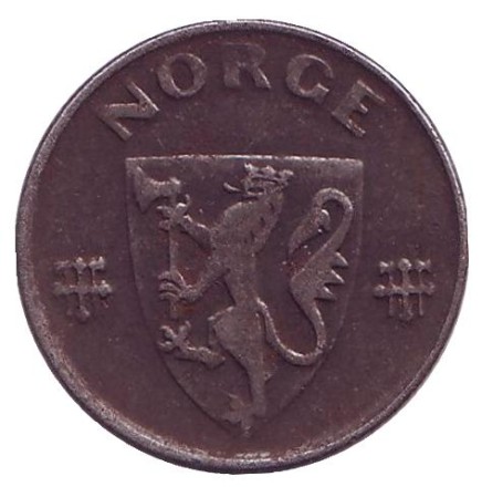 Монета 2 эре. 1943 год, Норвегия. Монета 2 эре. 1943 год, Норвегия.