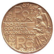 Монета 2 злотых. 1998 год, Польша. 100-летие открытия полония и радия. Монета 2 злотых. 1998 год, Польша. 100-летие открытия полония и радия.