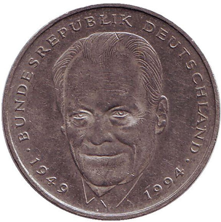 Монета 2 марки. 1994 год (A), ФРГ. Вилли Брандт.