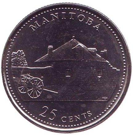 Монета 25 центов. 1992 год, Канада. Манитоба. 125 лет Конфедерации Канады.