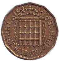 Монета 3 пенса. 1962 год, Великобритания. Монета 3 пенса. 1962 год, Великобритания.