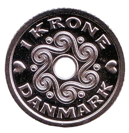 Монета 1 крона. 2003 год, Дания. BU.