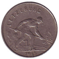 Монета 1 франк. 1955 год, Люксембург. Монета 1 франк. 1955 год, Люксембург.