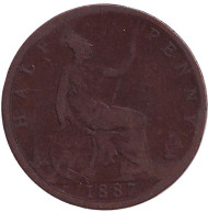 Монета 1/2 пенни. 1887 год, Великобритания. Монета 1/2 пенни. 1887 год, Великобритания.