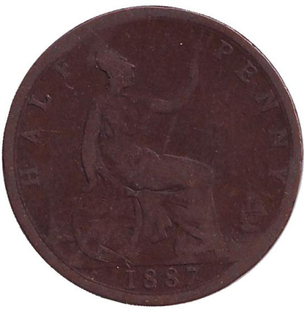 Монета 1/2 пенни. 1887 год, Великобритания.