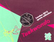 Монета 50 пенсов. 2011 год, Великобритания. Тхэквондо. Летние Олимпийские игры 2012 года в Лондоне. В блистере. Монета 50 пенсов. 2011 год, Великобритания. Тхэквондо. Летние Олимпийские игры 2012 года в Лондоне. В блистере.