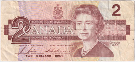 Банкнота 2 доллара. 1986 год, Канада. P-94c.