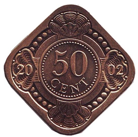 Монета 50 центов. 2002 год, Нидерландские Антильские острова. BU.