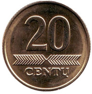 Монета 20 центов. 2009 год, Литва. Монета 20 центов. 2009 год, Литва.
