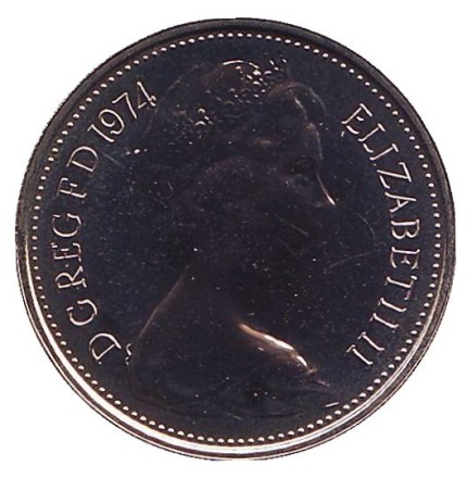 Монета 5 новых пенсов. 1974 год, Великобритания. Proof. Монета 5 новых пенсов. 1974 год, Великобритания. Proof.