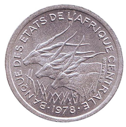 Монета 1 франк. 1978 год, Центральные Африканские Штаты. UNC. Африканские антилопы.