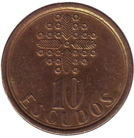 Монета 10 эскудо. 1989 год, Португалия.
