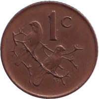 Воробьи. Монета 1 цент. 1975 год, ЮАР. 