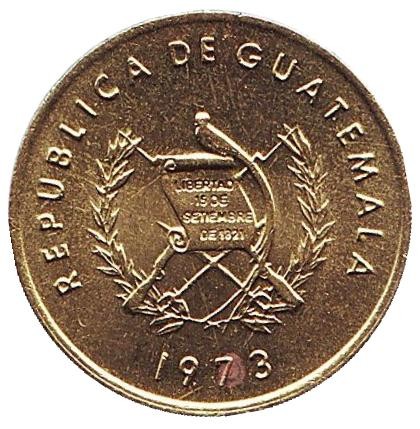 Монета 1 сентаво. 1973 год, Гватемала. Бартоломе де лас Касас.