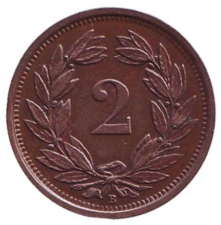 Монета 2 раппена. 1933 год, Швейцария. aUNC.
