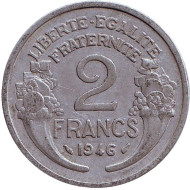 Монета 2 франка. 1946 год, Франция. Монета 2 франка. 1946 год, Франция.