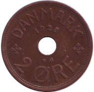 Монета 2 эре. 1928 год, Дания. Монета 2 эре. 1928 год, Дания.