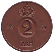 Монета 2 эре. 1956 год, Швеция. Монета 2 эре. 1956 год, Швеция.