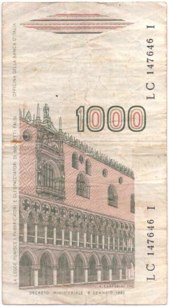 Банкнота 1000 лир. 1982 год, Италия. Марко Поло. P-109a.