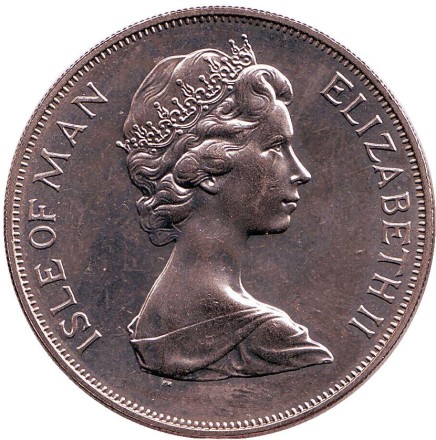 Монета 1 крона. 1977 год, Остров Мэн. 25 лет правления Королевы Елизаветы II. Герб.