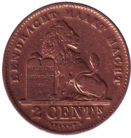 Монета 2 сантима. 1910 год, Бельгия. (Der Belgen) Монета 2 сантима. 1910 год, Бельгия. (Der Belgen)
